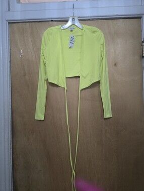 Neon Yellow Tie-Front Cropped Cardigan - Women’s Lightweight Layering Top